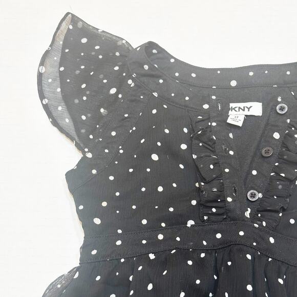 DKNY Toddler Girls Black Dot Blouse sz 3T Flutter Sleeve Blouse - Picture 5 of 7